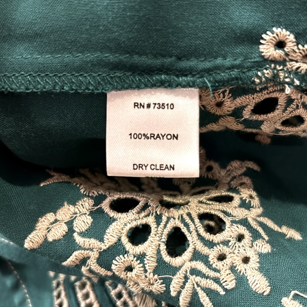 Ivy Jane Boho Embroidered Eyelet Detail 3/4 Sleeve Dress Emerald Green Size XS - Picture 7 of 8